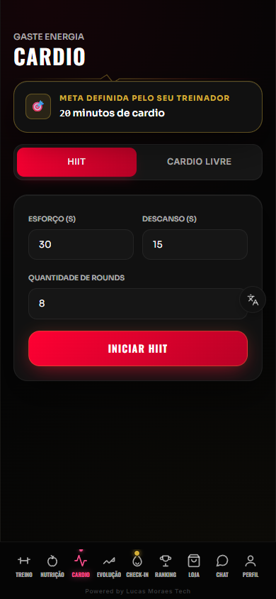 Tela real da aba Cardio