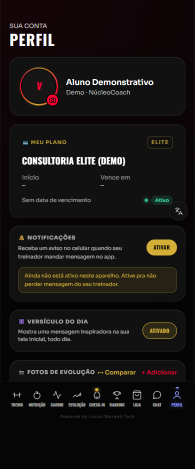 Tela real da aba Perfil