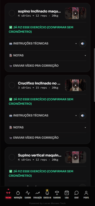 Os oito exercícios do treino A