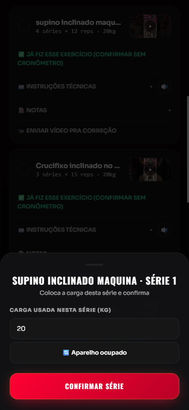 Série 1 do supino inclinado