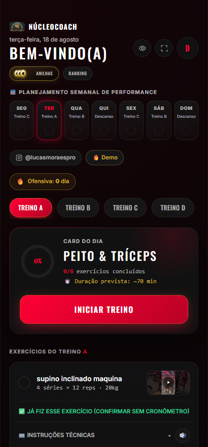 Tela real da aba Treino