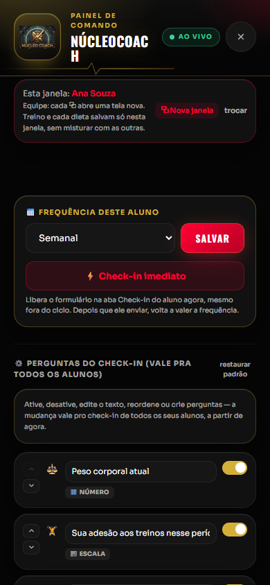 Tela real de check-in no painel