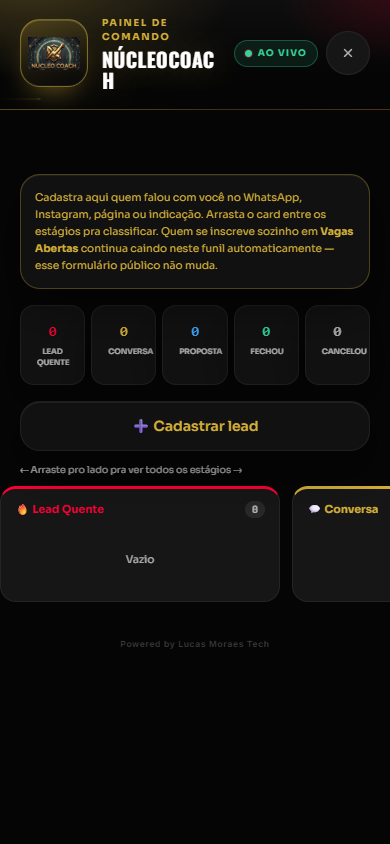 Tela real de leads no painel