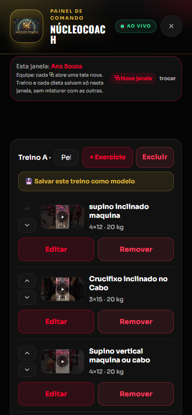 Tela real de treino no painel